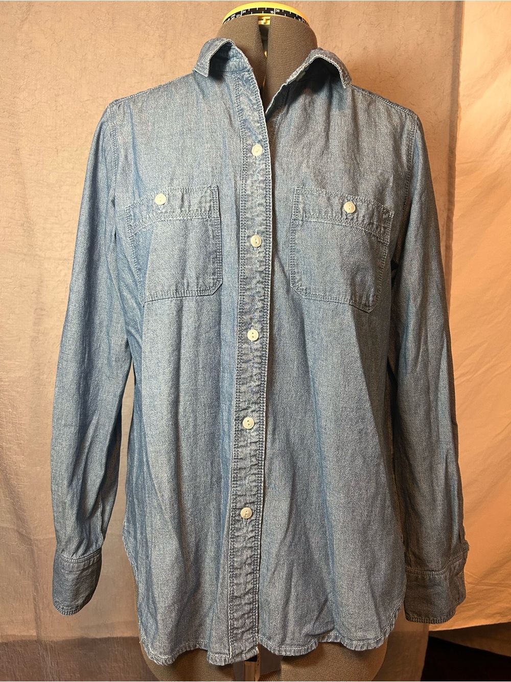 Classic Light Blue Denim Button-Up Shirt for Women en